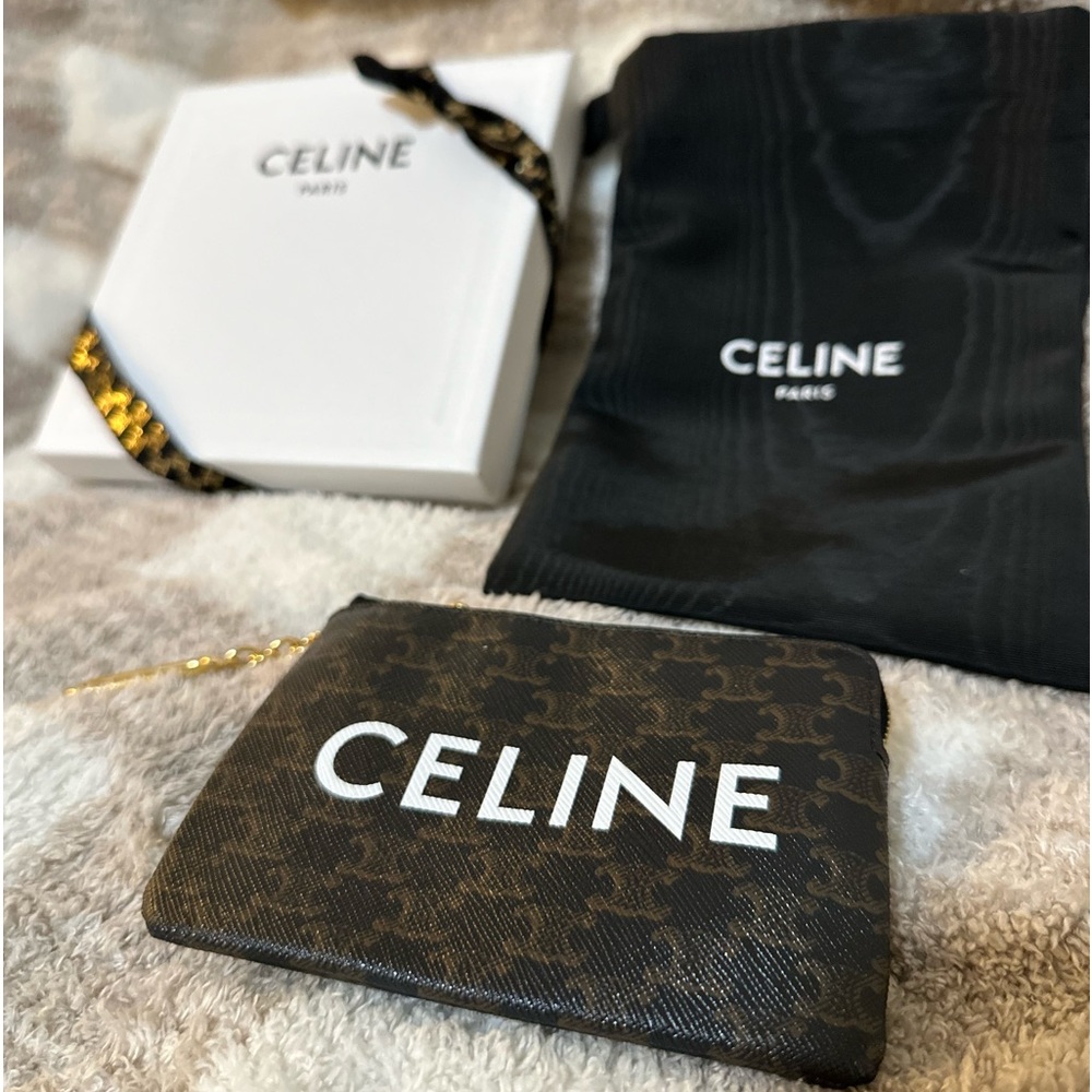 CELINE COIN AND CARD POUCH IN TRIOMPHE CANVAS